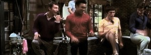 A scene from the groundbreaking gay movie 'Boys in the Band.' Dancing to Martha and the Vandellas from left are Kenneth Nelson as Michael, Reuben Greene as Bernard, Cliff Gorman as Emory and Keith Prentice as Larry. In the background is Frederick Combs as Donald. (Photo courtesy of Silverdocs)