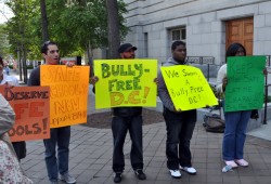 Youth demonstrating at the Wilson Building on April 21 (Blade photo by Michael Key)