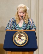 Former Anoka-Hennepin School District student Krystin speaks at the Justice Department's annual pride reception (Photo courtesy of the Justice Department)