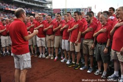 For the seventh straight year, members of the Gay Men's Chorus of Washington sing National Anthem before 'Night Out.' (Washington Blade photo by Michael Key)