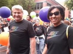 Les Johnson and Ashland Johnson march in Portland Pride Parade (Photo courtesy of Cyd Zeigler, Jr.)