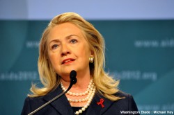 Secretary of State Hillary Clinton honored Ugandan human rights advocates at the International AIDS Conference in Washington, D.C. (Washington Blade file photo by Michael Key)