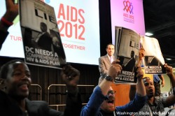 Protesters disrupt Mayor Vincent Gray's Global Village speech (Blade photo by Michael Key)