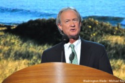 Rhode Island Gov. Lincoln Chafee speaks before the Democratic National Committee. (Blade photo by Michael Key)