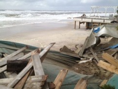 Damaged oceanfront homes in Fire Island Pines, N.Y., (Photo courtesy of Karen Boss)