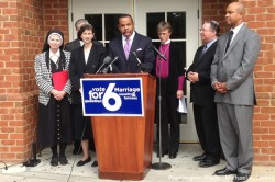 Rev. MacArthur Flournoy, faith director of Marylanders for Marriage Equality speaks in support of Question 6 at St. Mark's Episcopal Church in Silver Spring, Md., on Oct. 18. (Washington Blade photo by Michael K. Lavers)