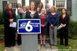 A group of Montgomery County mothers spoke in support of Question 6 in Silver Spring on Thursday. (Washington Blade photo by Michael K. Lavers)