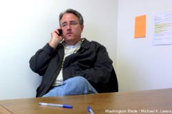 Gay state Sen. Rich Madaleno (D-Montgomery County) phone banks for Question 6 at Marylanders for Marriage Equality's Silver Spring office on Saturday (Washington Blade photo by Michael K. Lavers)