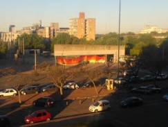 A rainbow flag hung outside the Uruguayan Congress ahead of Tuesday's same-sex marriage vote. (Photo courtesy of Carolina Poggi/Colectivo Ovejas Negras)