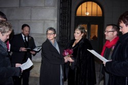 Donna Galluzzo and Lisa Gorney marry outside Portland City Hall on Dec. 29. (Photo by Chloe Crettien)