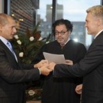 Sam Champion weds Rubem Robierb in New York City. (Photo by Ida Astute)