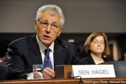 Defense secretary nominee Chuck Hagel was confirmed by the Senate by a 58-41 vote (Washington Blade photo by Michael Key)