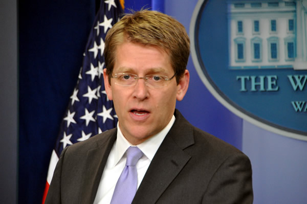 White House Press Secretary Jay Carney dodged additional questions about LGBT workplace discrimination (Blade file photo by Michael Key).