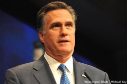 Mitt Romney speaking before attendees at the 2012 Conservative Political Action Conference (Washington Blade photo by Michael Key)
