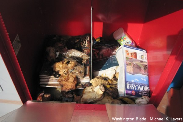 Metro Weekly box vandalized