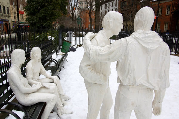 Greenwich Village, gay rights, statues, gay news, Washington Blade, Christopher Park, gay liberation, Sheridan Square, George Segal