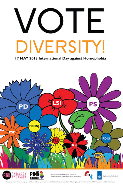 Albania, IDAHO, International Day Against Homophobia, Pink Embassy, Vote Diversity, gay news, Washington Blade