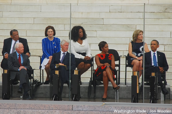 Bill Clinton, Oprah Winfrey, Michelle Obama, Caroline Kennedy, Barack Obama, 50th anniversary of the March on Washington, Lincoln Memorial, gay news, Washington Blade, Lynda Bird Johnson Robb, Jimmy Carter