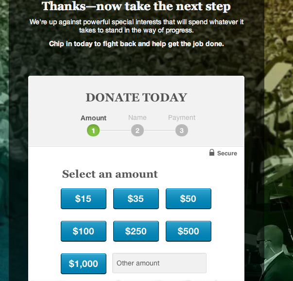 OFA seeks donations from ENDA supporters (Screenshot via Organizing for Action)