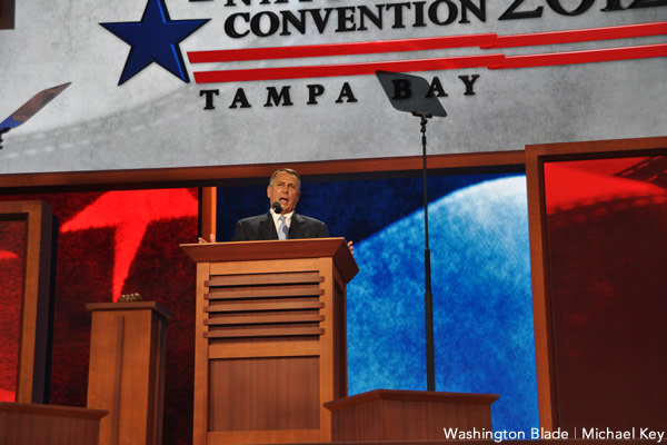 John Boehner, Republican Party, Ohio, Republican National Convention, Florida, Tampa, United States House of Representatives, gay news, Washington Blade