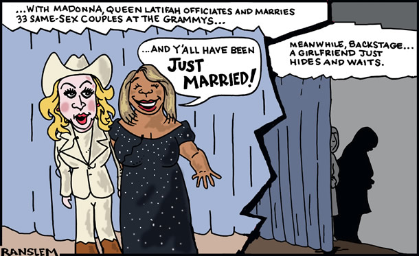 cartoon, married, Queen Latifah, Madonna