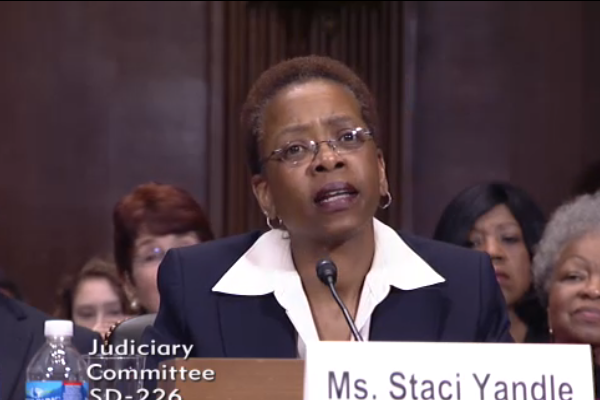 Lesbian judicial nominee Staci Yandle sailed through confirmation hearing (Screenshot via U.S. Senate).