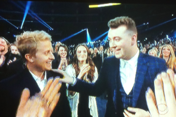 Sam Smith at the Grammys. (CBS screen capture)