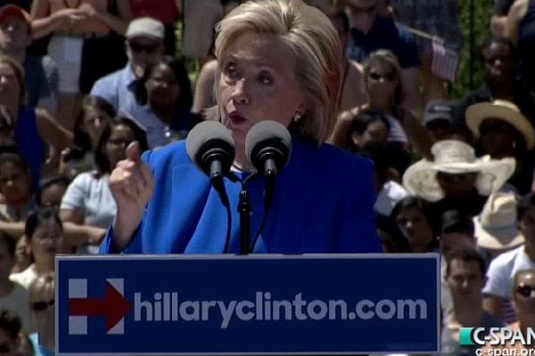Democratic presidential candidate Hillary Clinton held the first major speech of her presidential campaign.