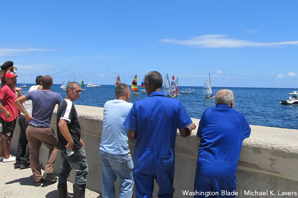 Cubans on May 19, 2015, watch from Havana's Malecón a flotilla of sailboats that sailed from Key West, Fla. (Washington Blade photo by Michael K. Lavers)