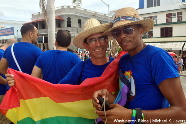 Francisco Rodríguez Cruz, a pro-government journalist and blogger, and his boyfriend, Miguel Ángel Placensia Rodríguez, in Las Tunas, Cuba, on May 16, 2015. (Washington Blade photo by Michael K. Lavers)