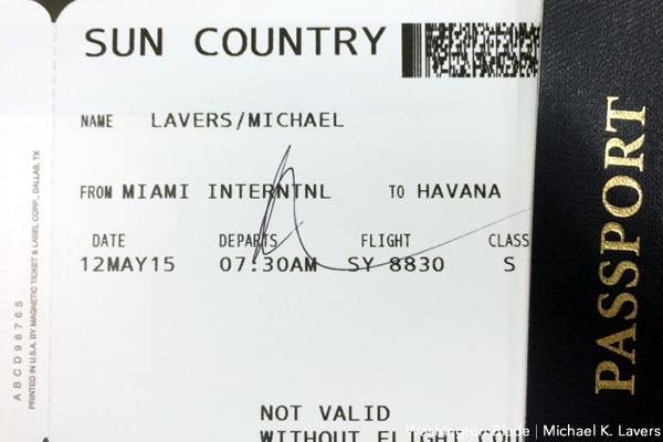 Boarding pass for flight to Havana from Miami on May 12, 2015. (Washington Blade photo by Michael K. Lavers)
