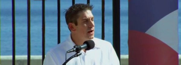 Richard Blanco reads a poem at the official reopening at the U.S. Embassy in Havana in Aug. 15, 2015. (Photo courtesy of Paloma Rodriguez)