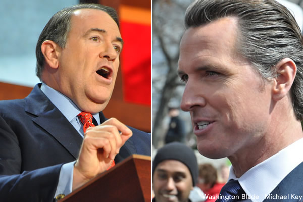 Mike Huckabee, Gavin Newsom, gay news, Washington Blade