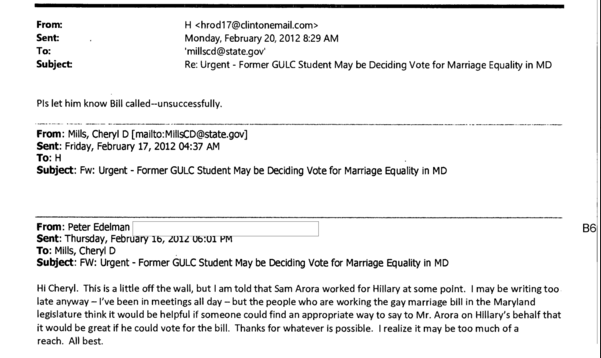 An email reveals Hillary Clinton sought to help with the Maryland marriage effort in 2012.