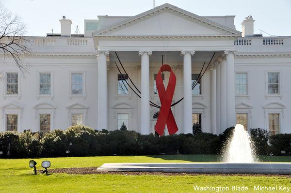 The White House on Dec. 1, 2015, commemorates World AIDS Day. (Washington Blade photo by Michael Key)