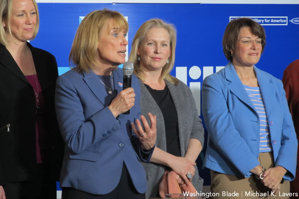 New Hampshire Gov. Maggie Hassan speaks at a Hillary Clinton campaign event in Manchester, N.H., on Feb. 5, 2016. (Washington Blade photo by Michael K. Lavers)