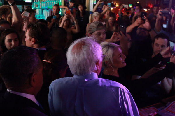 Bernie Sanders visits Hamburger Mary's in West Hollywood, Calif. (Screenshot courtesy Sanders campaign).