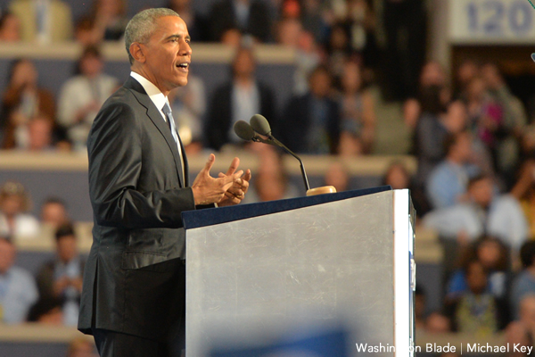 President Obama speaks at the Democratic National Convention in Philadelphia on July 27, 2016. The White House continues to support the controversial Trans-Pacific Partnership. (Washington Blade photo by Michael Key)