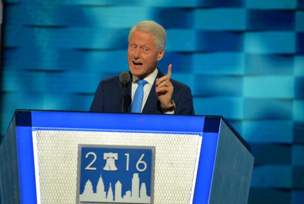 Former President Bill Clinton speaks at the Democratic National Convention in Philadelphia on July 26, 2016. (Washington Blade photo by Michael Key)
