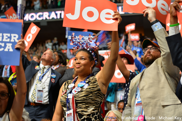 Delegates cheer for Vice President Joe Biden during his speech to the Democratic National Convention. (Washington Blade photo by Michael Key)
