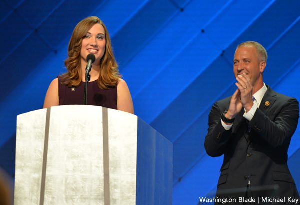 Sarah McBride speaks at the Democratic National Convention. (Blade photo by Michael Key)