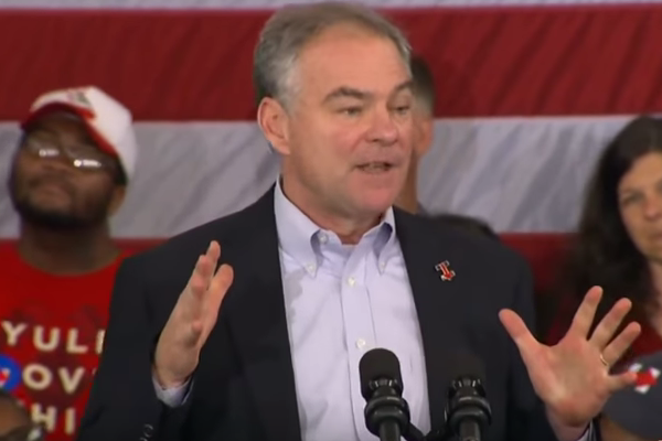 Tim Kaine speaks out against House Bill 2 at a North Carolina rally. (Screenshot via YouTube)