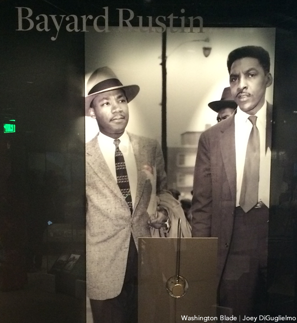 Bayard Rustin’s watch, given to him by Martin Luther King, Jr. as a thank-you gift for organizing the 1963 March on Washington is on display. (Washington Blade photo by Joey DiGuglielmo) 
