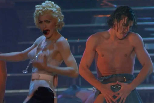 Salim Gauwloos, right, with Madonna on the Blond Ambition Tour. (Screen capture via YouTube)