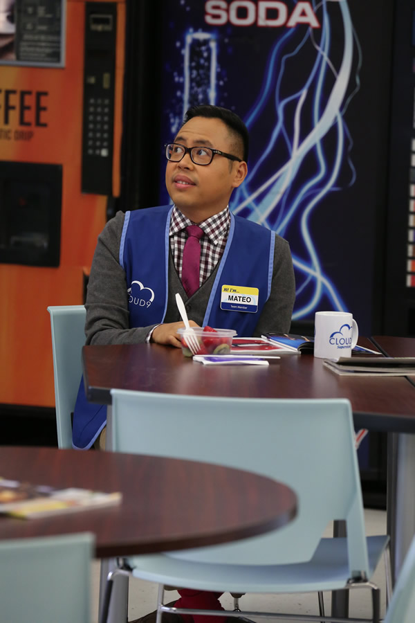 Nico Santos as Mateo in ’Superstore.’ Though he says he’s less ‘backstabby’ in real life, Santos identifies with his character. (Photo by Chris Haston; coutesy NBCUniversal)