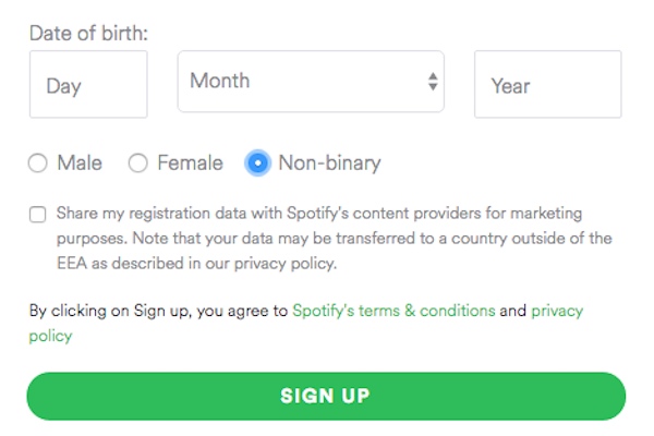 (Spotify's new registration form.)