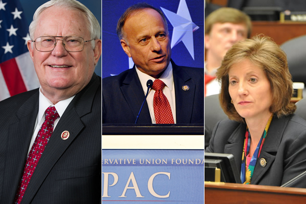 From left, Rep. Joe Pitts (R-Penn.), Rep. Steve King (R-Iowa) and Rep. Vickie Hartzler (R-Mo.) (Photo of Pitts public domain; Washington Blade photos of King and Hartzler by Michael Key)