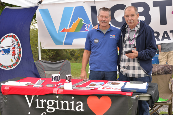 Don Davenport, right, and Chris Unger of the LGBT Democrats of Virginia attend Northern Virginia Pride in Centreville, Va., on Oct. 1, 2016. (Washington Blade photo by Michael Key)