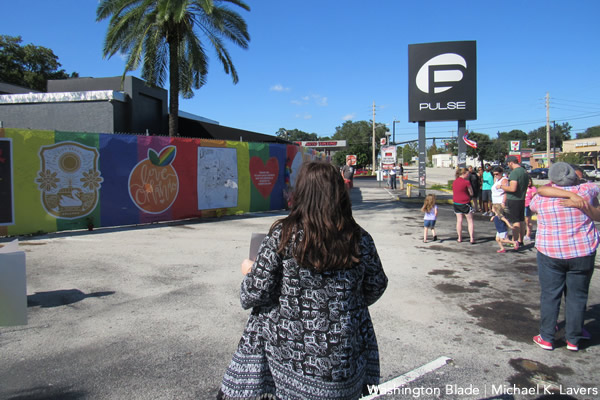 People visit the Pulse nightclub in Orlando, Fla., on Oct. 9, 2016. (Washington Blade photo by Michael K. Lavers)