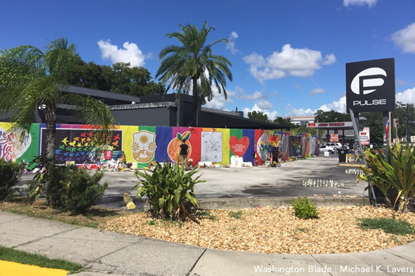 A makeshift memorial now surrounds the Pulse nightclub in Orlando, Fla. (Washington Blade photo by Michael K. Lavers)